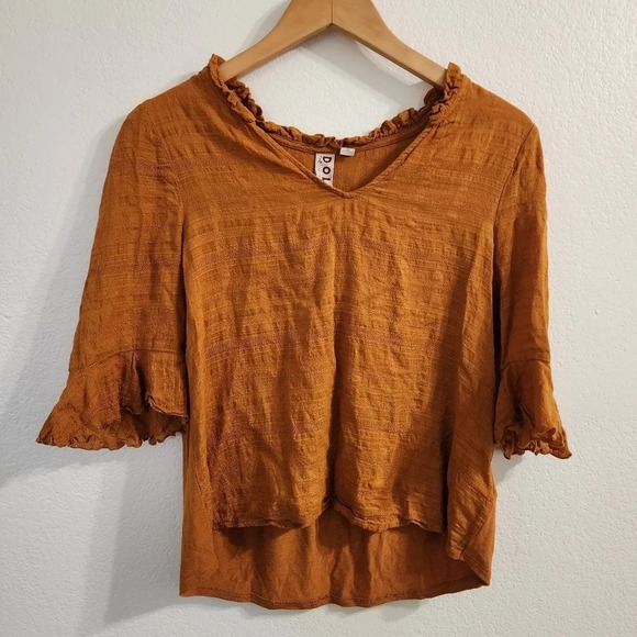 ANTHROPOLOGIE DOLAN Tandy Ruffle Blouse Marigold Yellow Size XS - Picture 2 of 9